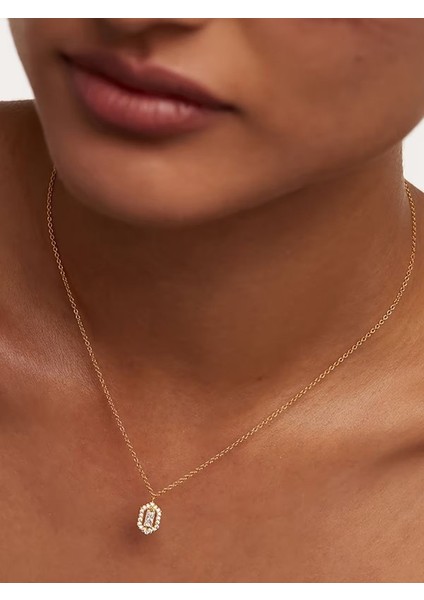 Baget Taşlı Altıgen Halo 18K Altın Kaplama Gümüş Kolye fiyatları