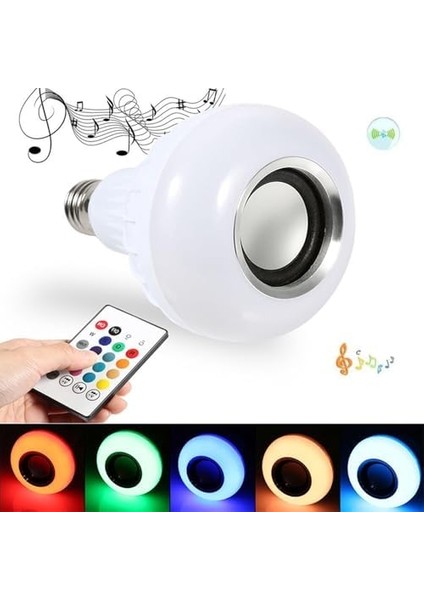 Bluetooth Hoparlör Özellikli Lamba, Müzik Çalar Işık, Kumandalı 16 Farklı Renk Rgb Işıklı E27 LED Ampul fiyatları