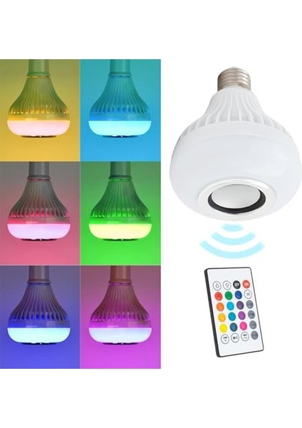 Bluetooth Hoparlör Özellikli Lamba, Müzik Çalar Işık, Kumandalı 16 Farklı Renk Rgb Işıklı E27 LED Ampul modelleri