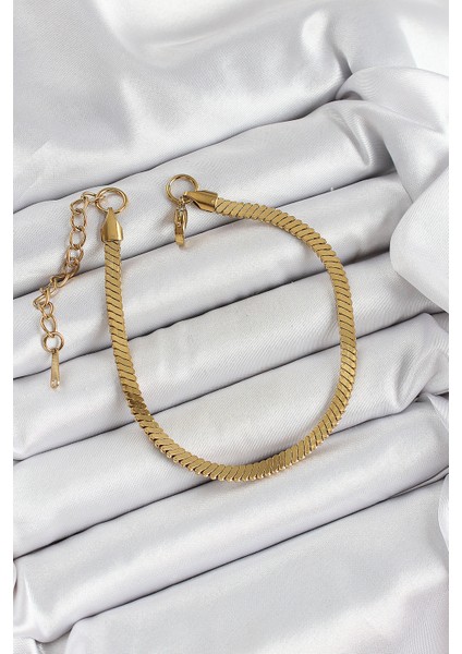 316L Çelik Gold Renk Yassı Zincir Model Kadın Bileklik - TJ-BB7086 fiyatları