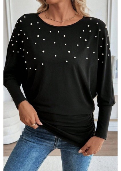 Bisiklet Yaka Incili Viskon Bluz - Siyah fiyatları