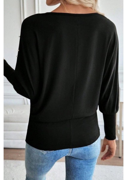 Bisiklet Yaka Incili Viskon Bluz - Siyah modelleri