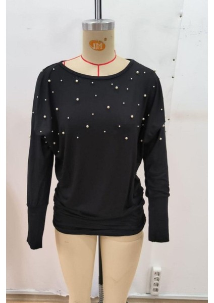 Bisiklet Yaka Incili Viskon Bluz - Siyah fırsatları