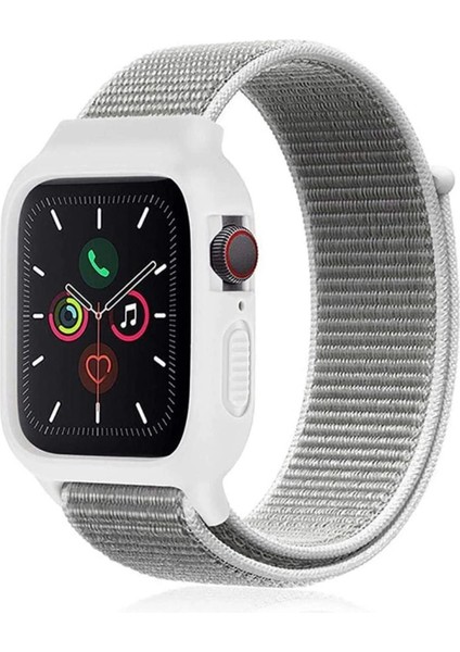 Apple Watch 38MM Hasırlı Cırtcırtlı Kasalı Kordon - BEYAZ-(5796) - ME001W-513FG9