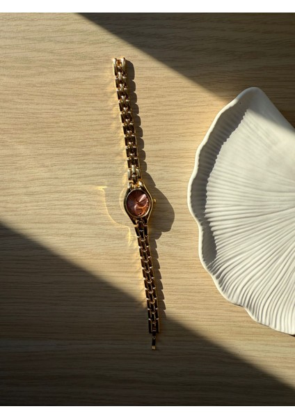 Retro Minimal Metal Kordon Vintage Kadın Kol Saati Içi Pembe