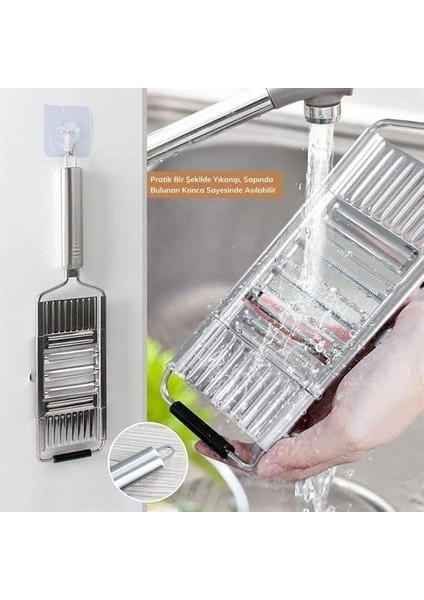 Ayarlanabilir 3 Farklı Başlıklı Tutmalı Sebze Dilimleyici Peynir Rendeleyici Aparat, Metal Sağlam Rende