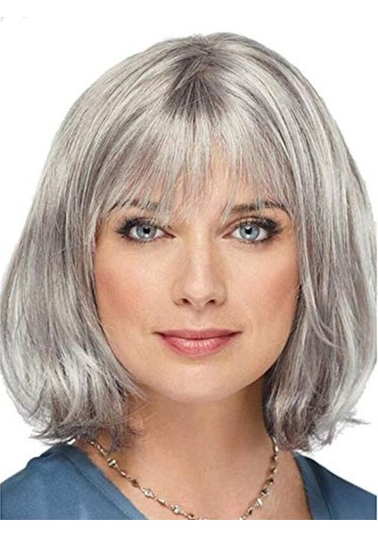 Gri Renk Yaşlı Peruğu Kısa Saç Kısa Peruk Gri Teyze Peruğu