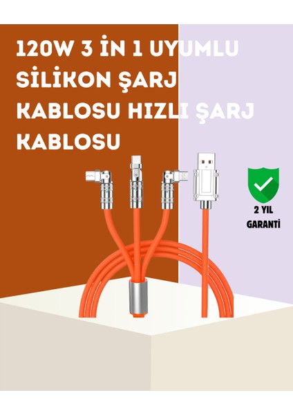 120 W Hızlı Çözüm Sunan 3'ü 1 USB Şarj Kablosu– Sağlam Gövde - BI001V-4Z08B9