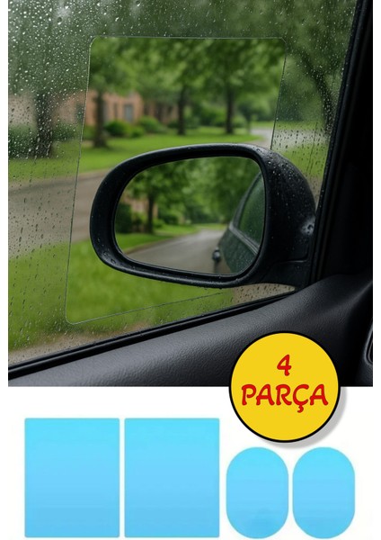 ®4 Parça Yan Aynalar ve Yan Camlar Için Araç Ayna Yağmur Kaydırıcı ve Cam Buğu Önleyici Film