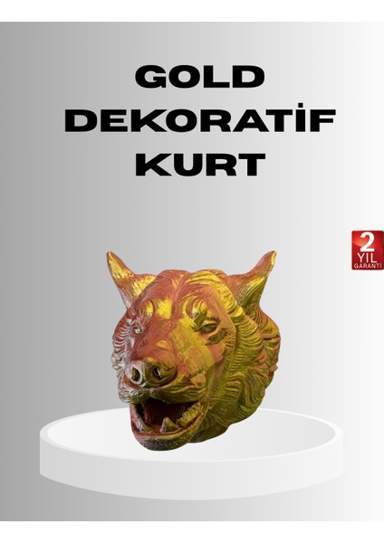 Gold Renk 3D Kurt Başı Duvar Dekoru - BI001V-4YVP05