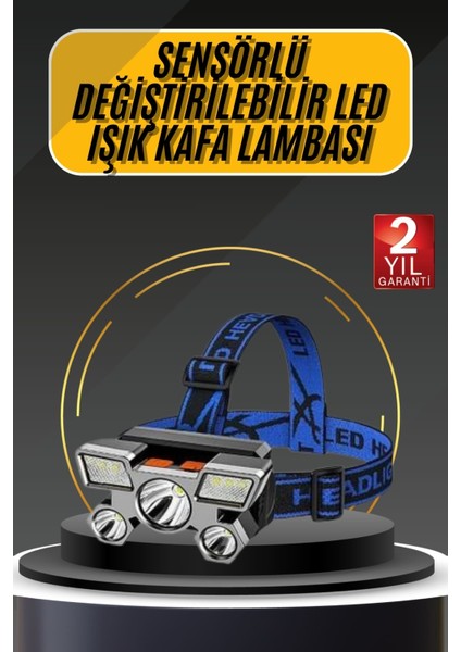 Kafa Lambası 800 Lümen 4 Mod Yüksek Işık Flaşörlü Şarjlı LED Lamba - BI001V-4YYGB0