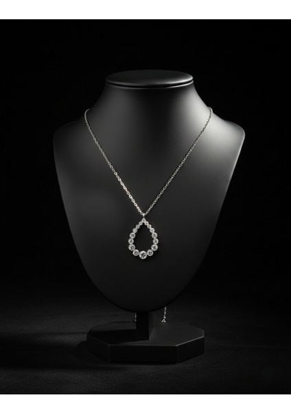 925 Ayar Gümüş Damla Model Zirkon Taşlı Kadın Kolye (Rodyum Kaplamalı) fiyatları