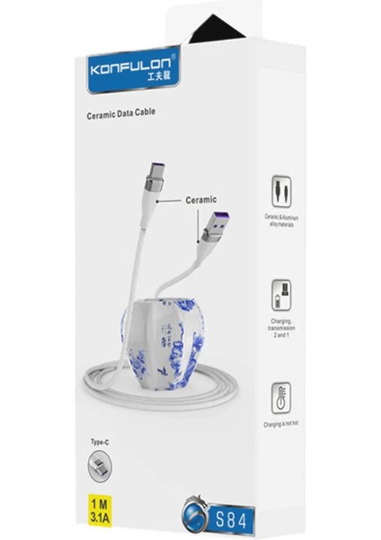 S84 Seramik Uçlu Type-C 1m 3.1A - Beyaz fiyatları