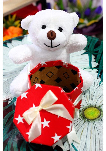 Kucağında Içerisinde Gül Yaprakları Ile Süslenmiş Hediye Kutusu Taşıyan 25CM Sevimli Peluş Ayıcık modelleri