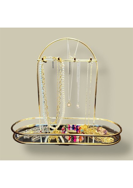 Aurora Altın Renk Aynalı Takı Standı | Kolye, Bileklik ve Aksesuar Organizeri