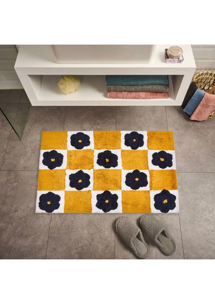 Soft Tufting Heart Banyo Paspası - Hardal / Ekru - 60X90 cm