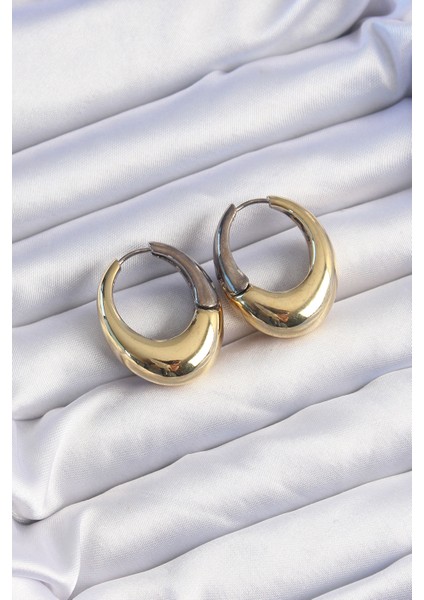 Pirinç Gold Gümüş Renkli Oval Bombeli Küpe - TJ-BKP9221