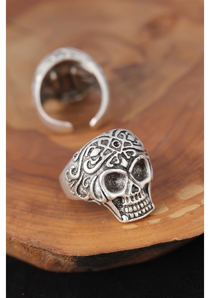 Kuru Kafalı Gümüş Renk Erkek Yüzük - TJ-EY240-KS