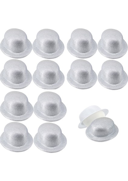 Gümüş Renk Simli Melon Yuvarlak Parti Şapkası 12 Adet