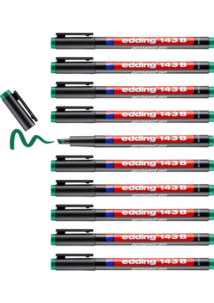 143 B Permanent Kalem - Asetat Kalemi Yeşil - 10 Kalem - Kesik Uç 1-3 mm fiyatları