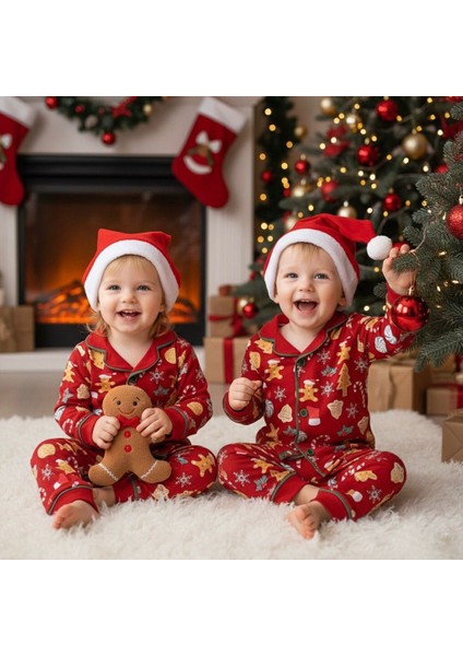 Yılbaşı Temalı Bebe Pijama Takımı ( 3 Parça Alt-Üst-Şapka Halimde Gönderilir) 9/12/18/24 Ay Seçeneği