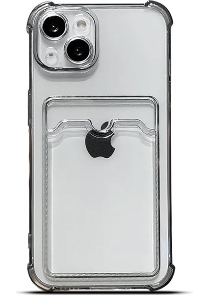 Apple iPhone 13 Kılıf Kartlıklı Anti Şok Korumalı Şeffaf Silikon Füme Koyu Şeffaf