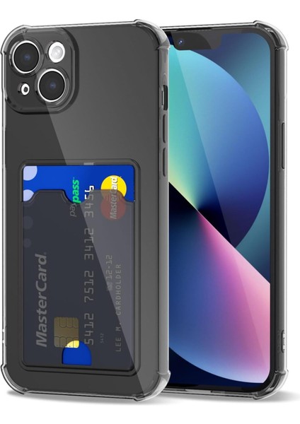 Apple iPhone 13 Kılıf Kartlıklı Anti Şok Korumalı Şeffaf Silikon Füme Koyu Şeffaf fiyatları