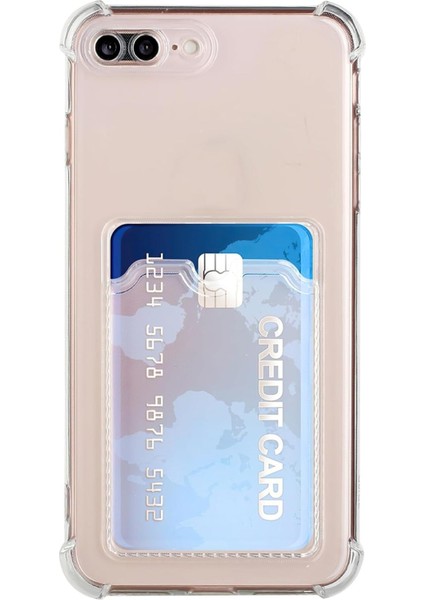 Apple iPhone 7 Plus Kılıf Kartlıklı Anti Şok Korumalı Şeffaf Silikon Şeffaf Açık