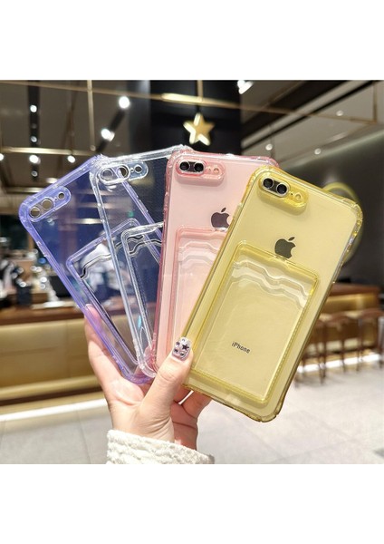Apple iPhone 7 Plus Kılıf Kartlıklı Anti Şok Korumalı Şeffaf Silikon Şeffaf Açık modelleri