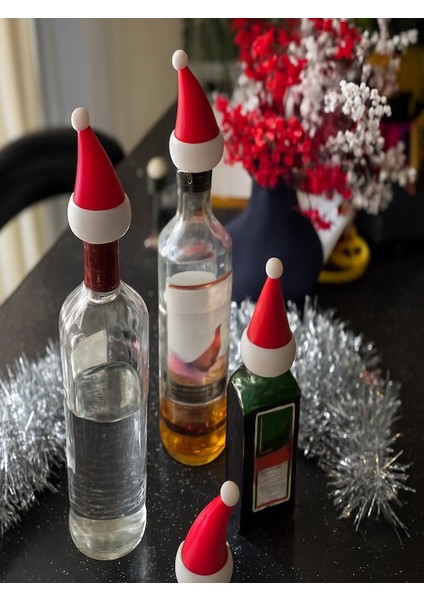 4 Adet Noel Baba Şapkalı Şişe Kapakları – Esnek Tpu 3D Baskı, Yılbaşı Sofrası Dekorasyonu, Parti ve Ev Aksesuarı, Hediyelik Yeni Yıl Süsü - Kırmızı,beyaz fırsatları