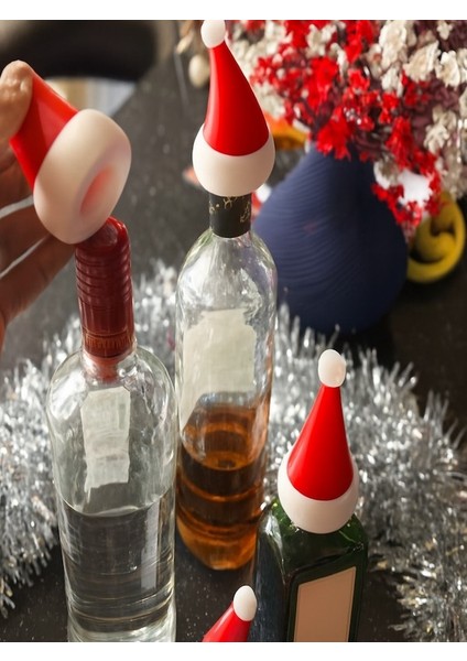 4 Adet Noel Baba Şapkalı Şişe Kapakları – Esnek Tpu 3D Baskı, Yılbaşı Sofrası Dekorasyonu, Parti ve Ev Aksesuarı, Hediyelik Yeni Yıl Süsü - Kırmızı,beyaz indirimleri