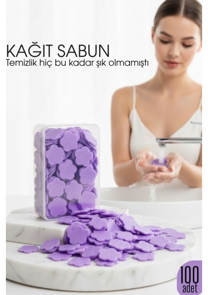 Parfümlü Elde Eriyen Kağıt Sabun - 100 Lü Paket Sihirli Sabun – Hijyenik Seyahat Kutusu 722443