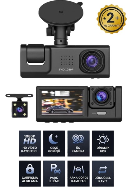 1080P Wifi Full Hd Araç Içi Kamera Arka Ön Iç Kayıt 3 Kamera Gece Görüşlü Gsensör Geniş Açı fiyatları