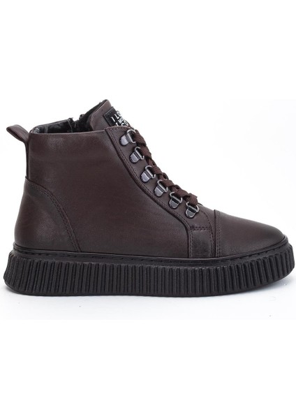 Hakiki Deri Kalın Taban Halka Bağcıklı Kahverengi Kadın Bot modelleri