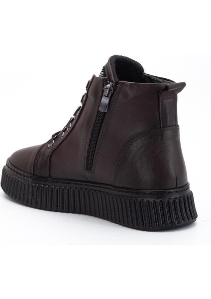 Hakiki Deri Kalın Taban Halka Bağcıklı Kahverengi Kadın Bot indirimleri