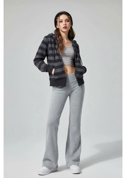 Füme Siyah Çizgili Kapüşonlu Y2K Vintage Unisex Hırka