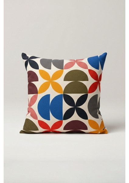 Retro Renkli Bauhaus Geometrik Desenli Kırlent Kılıfı 45X45 cm