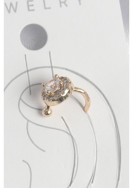 Pirinç Gold Renk Zirkon Taşlı Kadın Kıkırdak Küpe - TJ-BKP10573