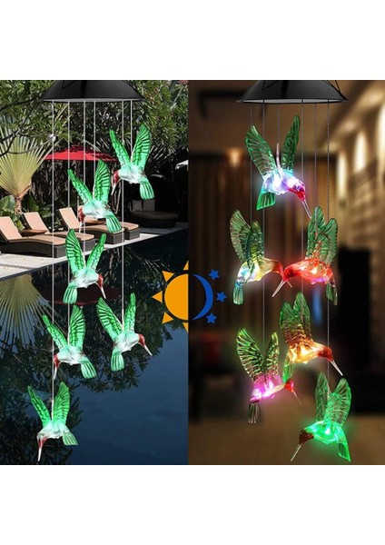 Solar LED Işıklı Kuşlu Bahçe Dekoru 6 Ledli,renkli Işık
