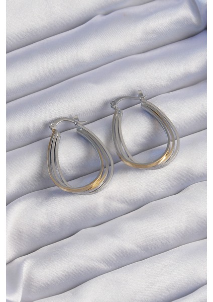 Pirinç Gold Gümüş Renkli Oval Çoklu Görünümlü Küpe - TJ-BKP9223