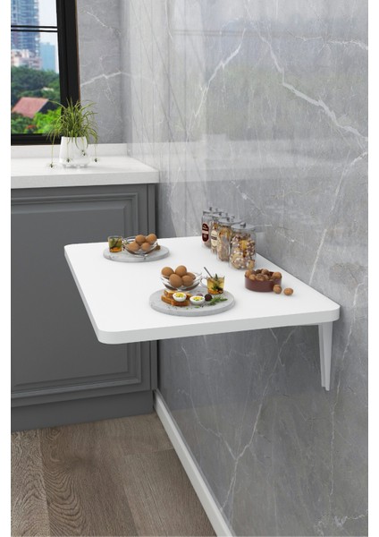 60X110 cm 4 Köşesi Oval Beyaz Duvara Monte Kırma Katlanır Mutfak Masası fiyatları