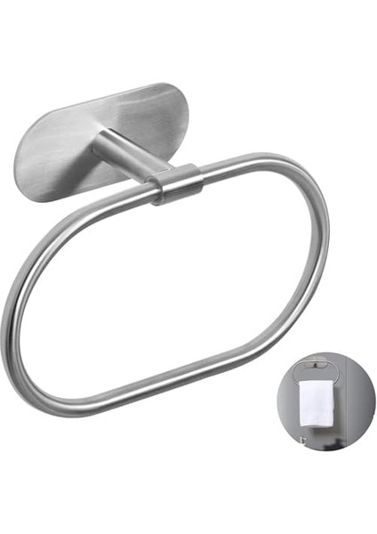 Yapışkanlı Havlu Askısı, Paslanmaz Çelik Fırçalanmış Nikel Yapışkanlı Havlu Halkası, Delme Gerektirmeyen Kendinden Yapışkanlı Banyo Havlusu Askısı, Mutfak ve Banyo Için Duvara Monte Havlu