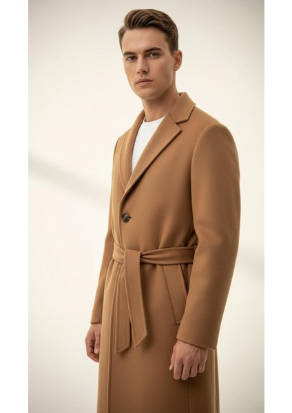 Erkek Kaşe Uzun Palto – Kışlık, Kuşaklı, Şık Modern Tasarım