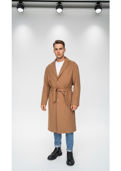 Erkek Kaşe Uzun Palto – Kışlık, Kuşaklı, Şık Modern Tasarım