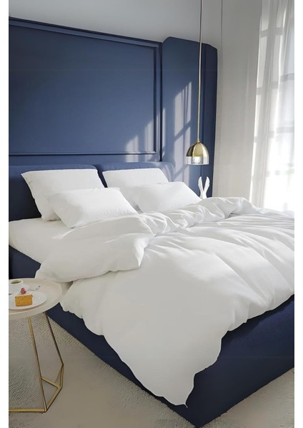 Düz Beyaz Çift Kişilik Lastikli Çarşaf Düğmeli Nevresim TAKIM%100 Pamuk 2 Adet Yastık Kılıf, 63TEL