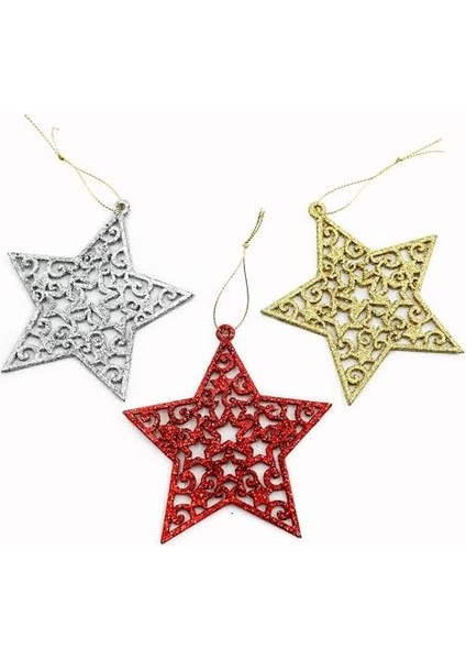 Yılbaşı Ağacı Için Asılabilir Yıldız Süsleri – Parlak Simli 3’lü Dekor Seti
