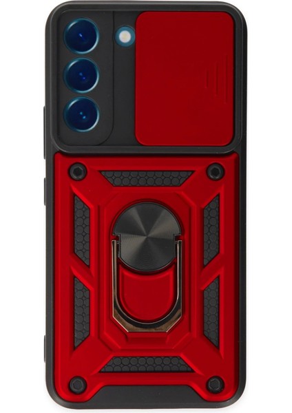 Samsung Galaxy S22 Kılıf Pars Lens Yüzüklü Silikon - Kırmızı