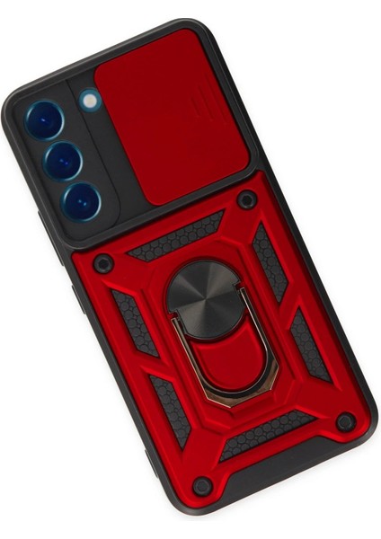 Samsung Galaxy S22 Kılıf Pars Lens Yüzüklü Silikon - Kırmızı modelleri