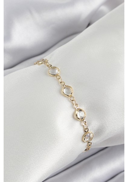 Pirinç Gold Renk Zirkon Taşlı Kadın Bileklik - TJ-BB7045