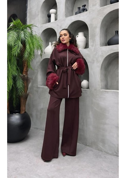 Premium Kürk Detaylı Scuba Kumaş Tesettür Ikili Takım – Pantolonlu Şık Kombin fiyatları